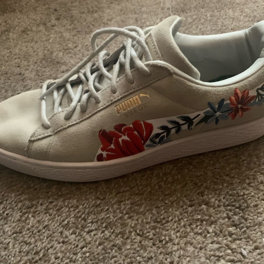 Light Grey Embroidered Suede Puma Sneakers